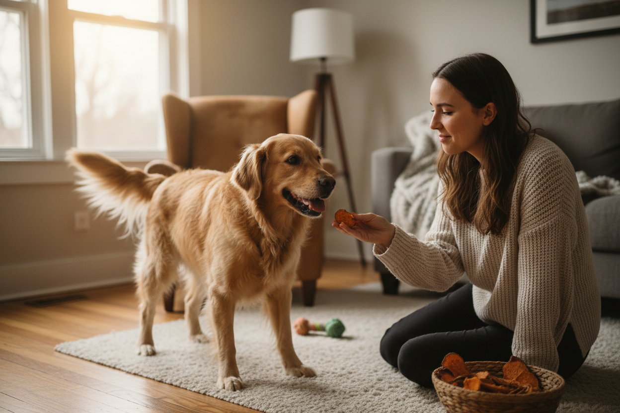 pet caring with treats